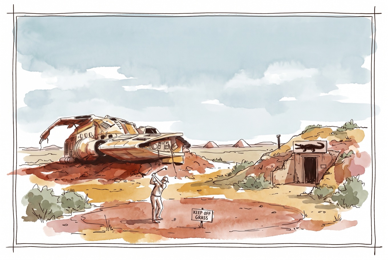Watercolour field illustration of Quirky & Only-in-Coober-Pedy